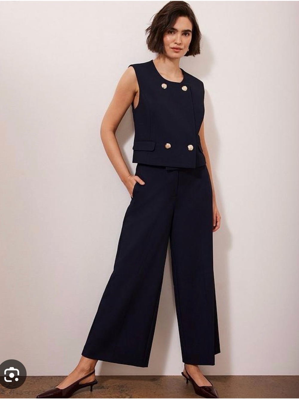Navy Button Detail Waistcoat and Wide Cropped Trousers NWT